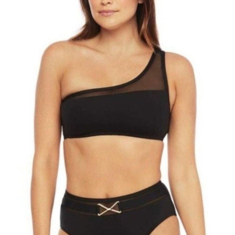 LA Blanca Womens One Shoulder Black Bikini Top Size 14 Resort Beachy Vacation‎